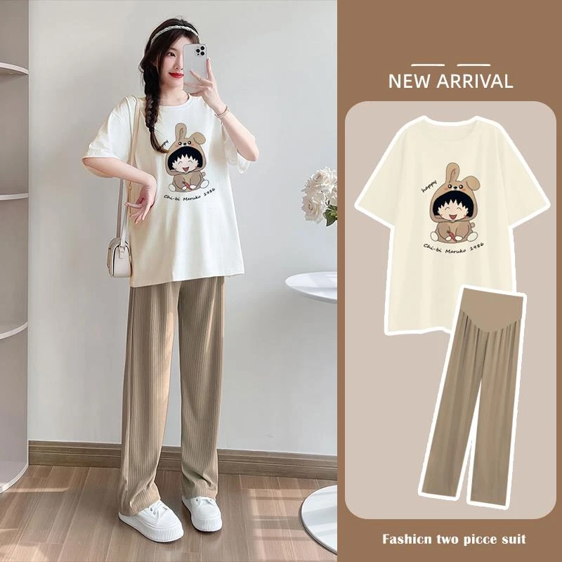 FAVMARTHA.孕妇夏装套装时尚洋气时髦夏季薄款宽松上衣阔腿裤两件