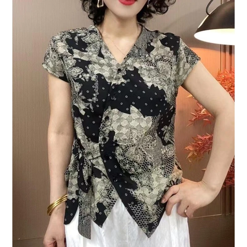 2025夏季新款V领短袖显瘦修身时尚女士百搭小衫上衣8628
