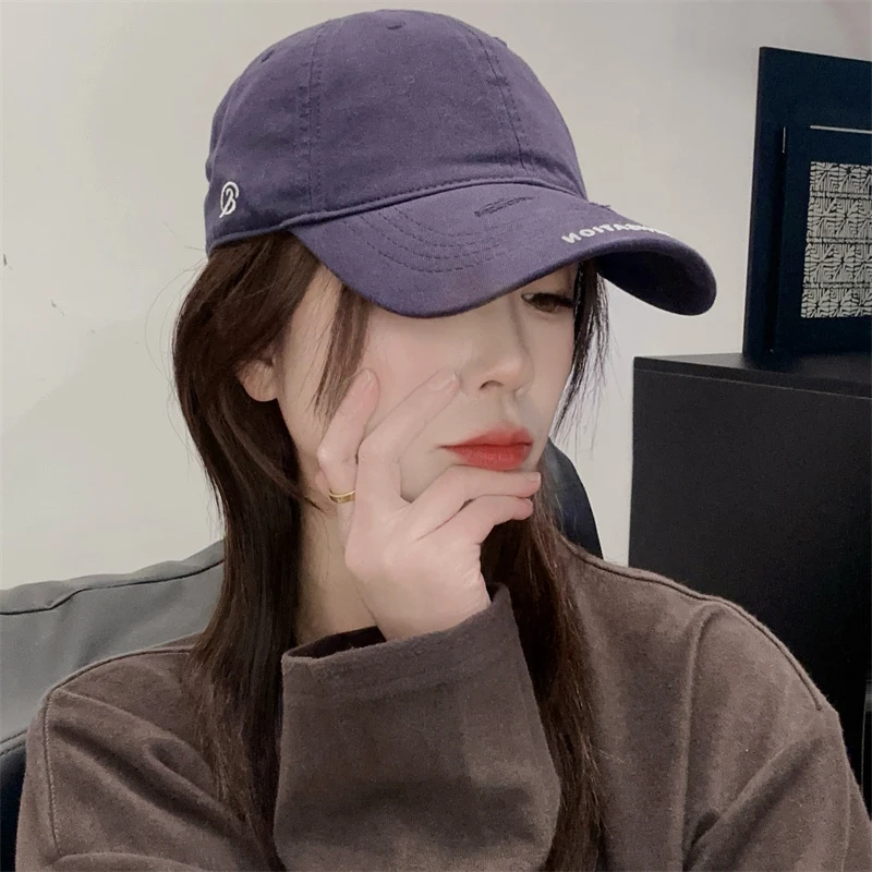 鸭舌帽女2025春季新品百搭大脸显小ins韩版帽檐破洞显瘦棒球帽子