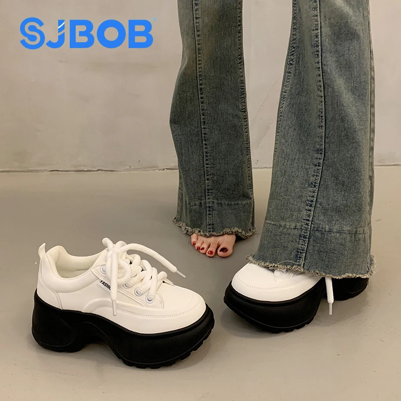 SJBOB松糕厚底老爹鞋女2025秋季新款chic百搭增高休闲运动小白鞋