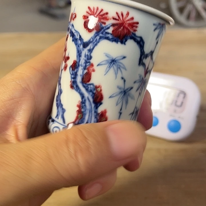 橙****青花釉里红主人杯