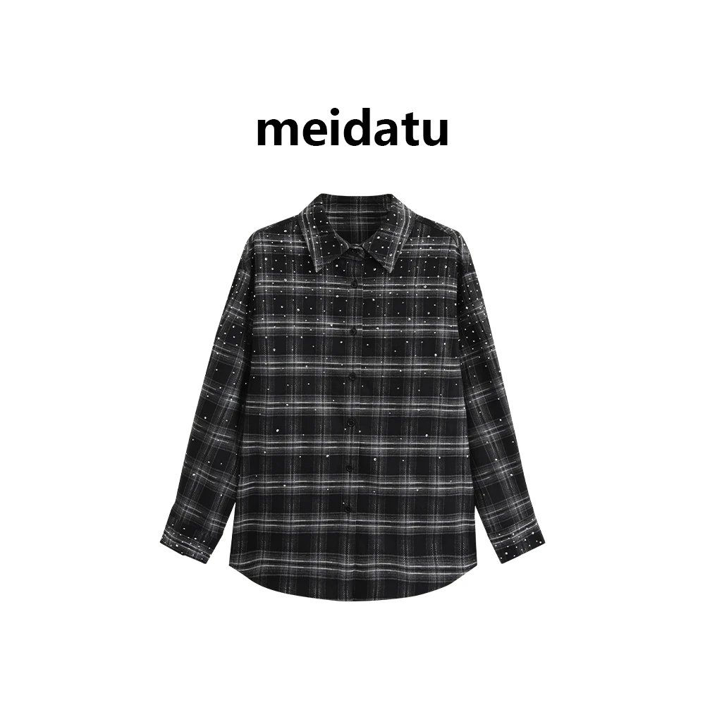 美哒兔（漫天繁星）设计感烫钻格纹衬衫（小个子版）CK738-H