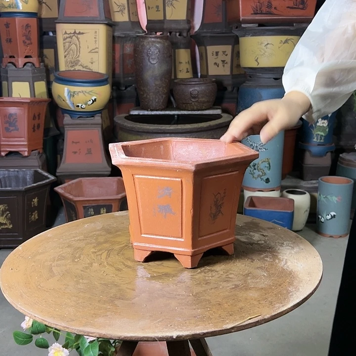 25红清雅六方花盆花盆花盆