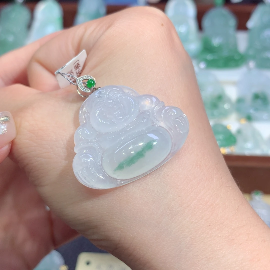 吊坠(不含链)18K金镶嵌翡翠天然缅甸A货翡翠揭阳工佛公