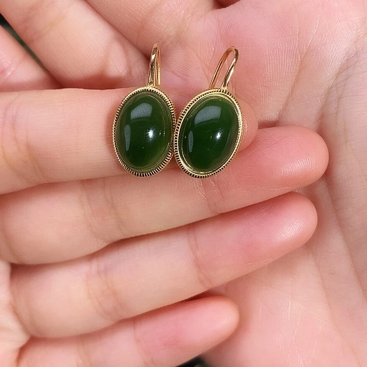 和田玉银S925镶嵌耳饰