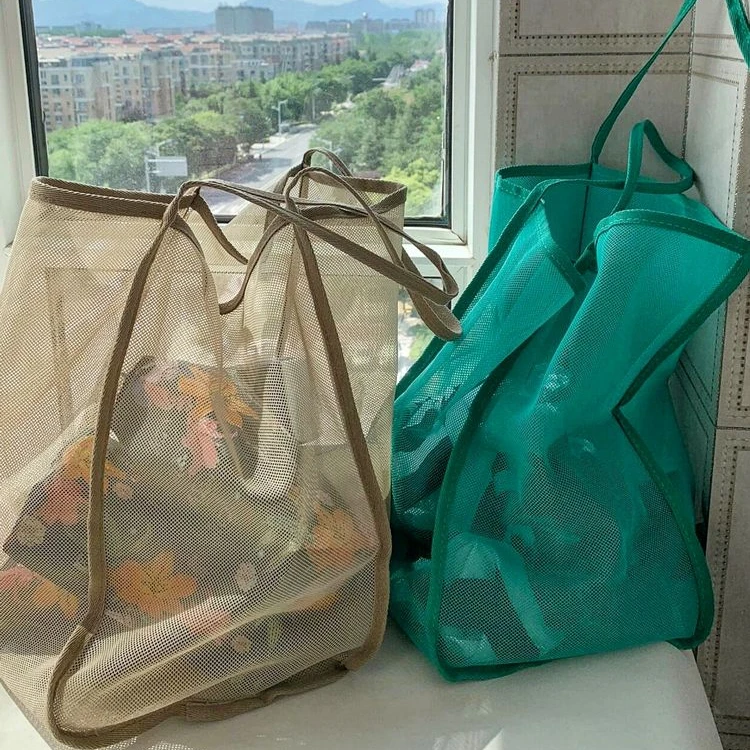 2025新款ins风透明网纱单肩包时尚轻便大容量百搭购物袋沙滩包TL