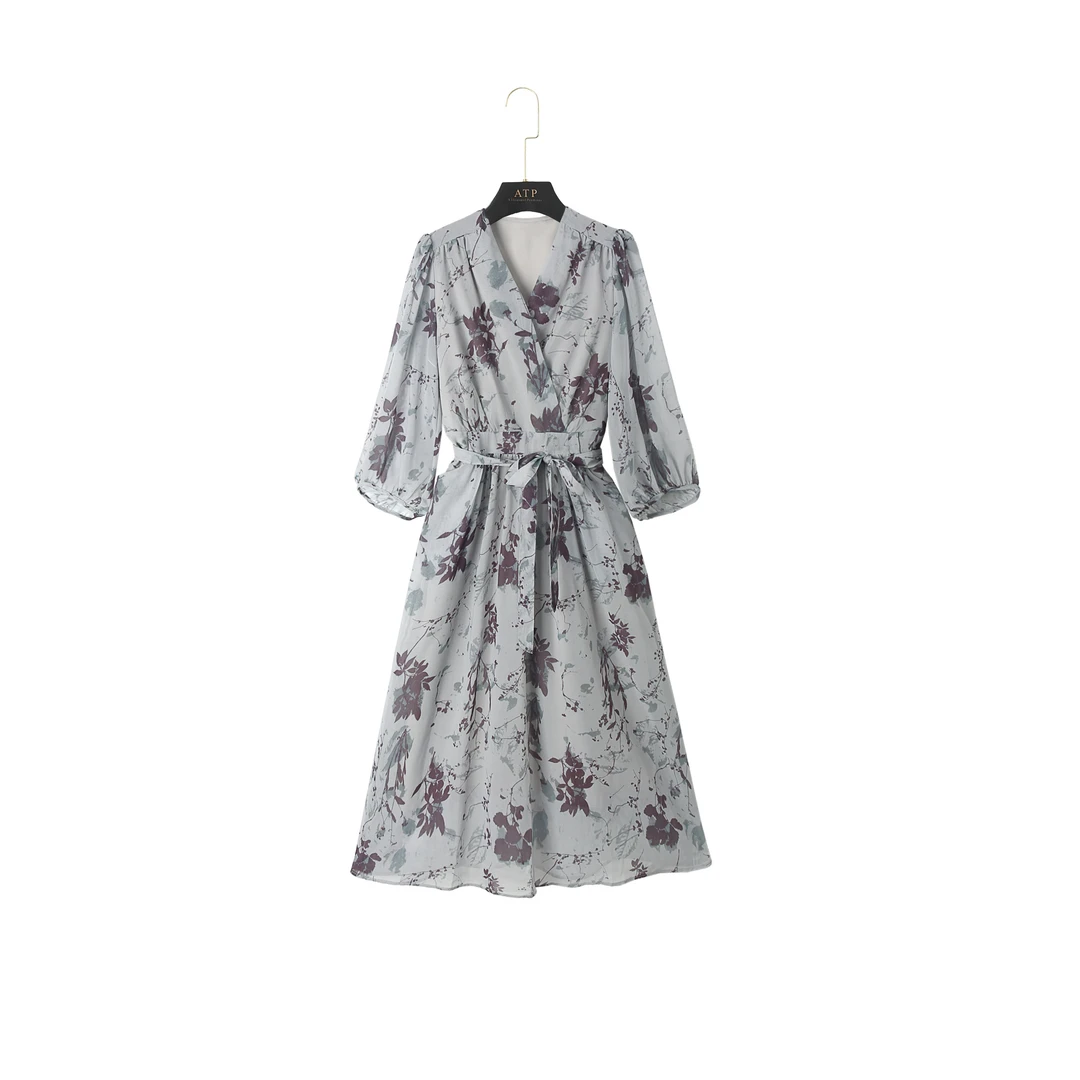 [房房工厂店]5005夏季法式名媛气质轻奢V领设计百搭复古连衣裙女