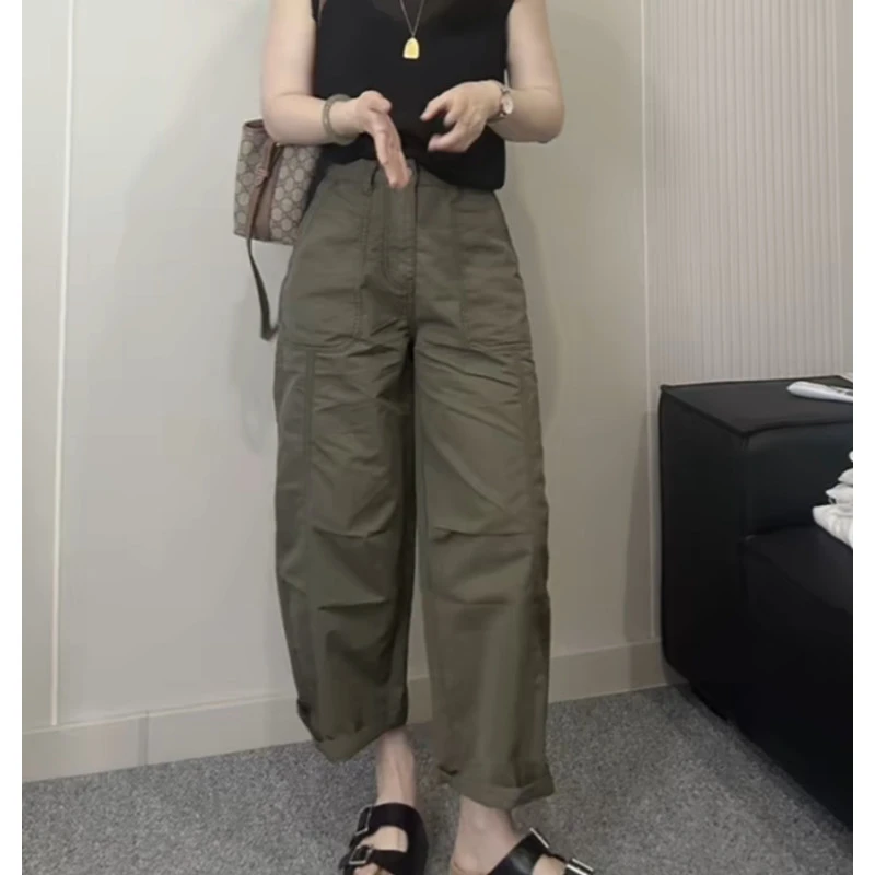 小个子穿搭工装休闲裤女2025早秋新款梨型身材大码显瘦九分气球裤