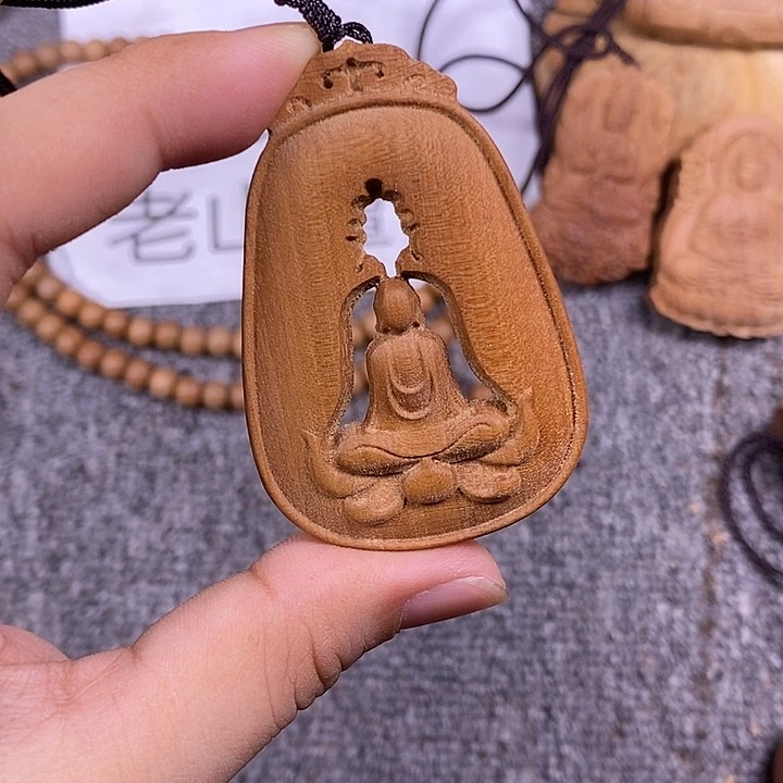 檀香木手串/手链老山檀香黑肉雕刻无相镂空吊坠