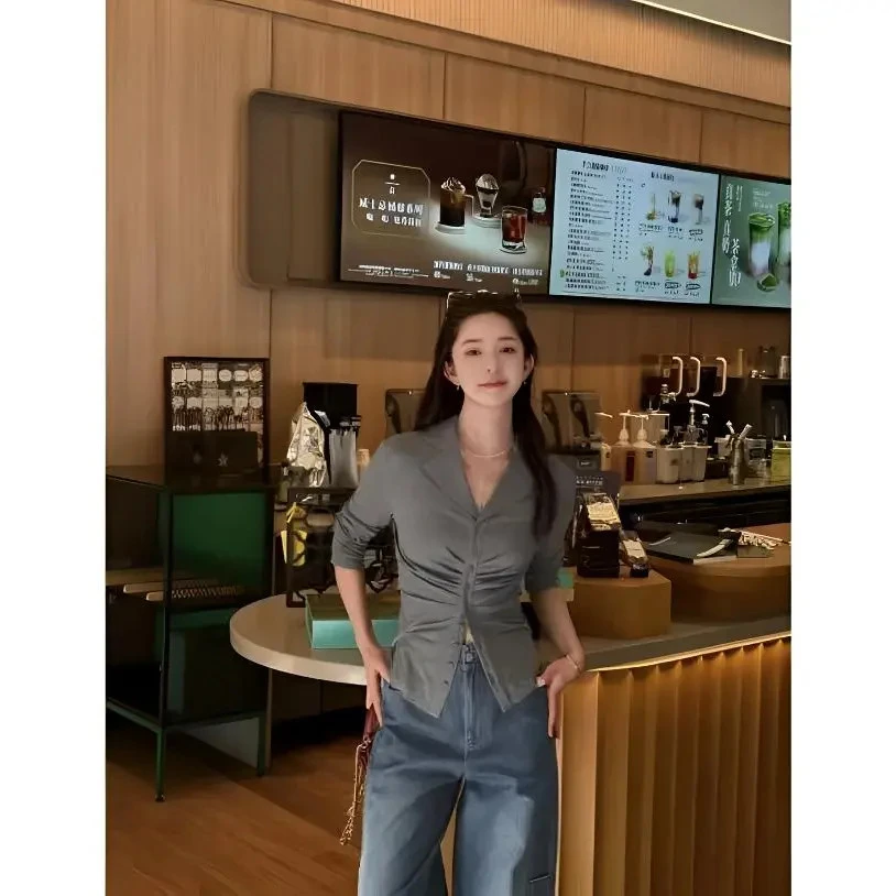 GIRDEAR/哥弟130097百搭常规V领女性法法式金法式V领通勤