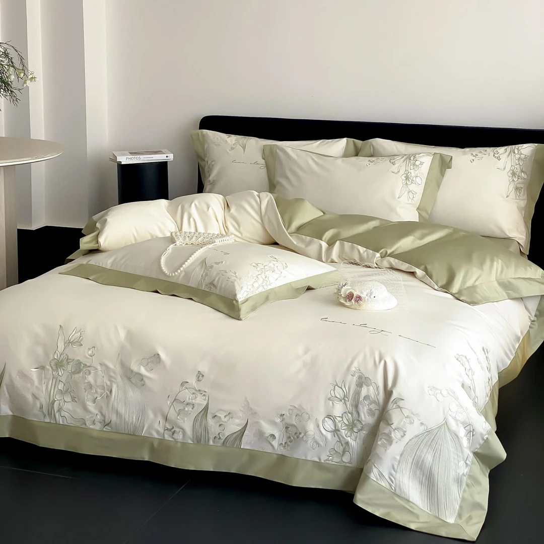 【拾つき未央】四件套-铃兰-绿-200*230纯棉细纱高奢轻奢