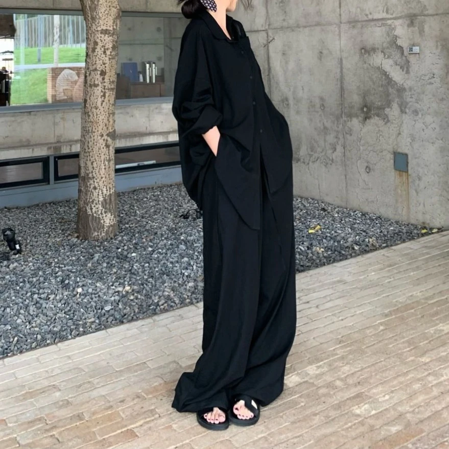 白色亚麻polo领衬衫上衣松弛感套装女夏季休闲阔腿裤子两件套