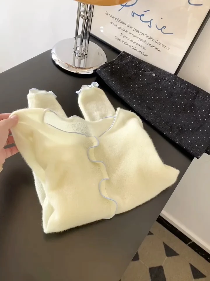 韩系慵懒风木耳边针织开衫女2025秋季新款设计感小众毛衣外套上衣