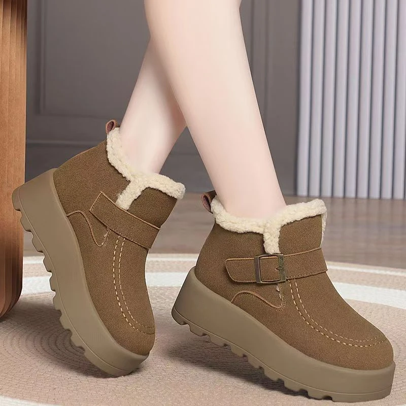 2025秋冬大棉新款雪地厚绒保暖女鞋厚绒加绒棉鞋女轻便防滑博肯鞋