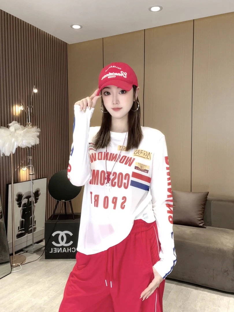 LL7075【长袖纱网印花T恤】流光风打底印花防晒广场舞服装女款