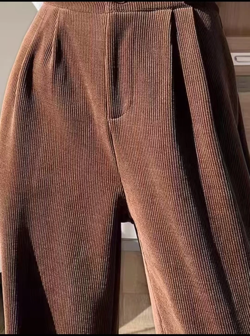 097复古灯芯绒阔腿裤女装秋冬新款高腰垂感直筒休闲拖地裤子百搭