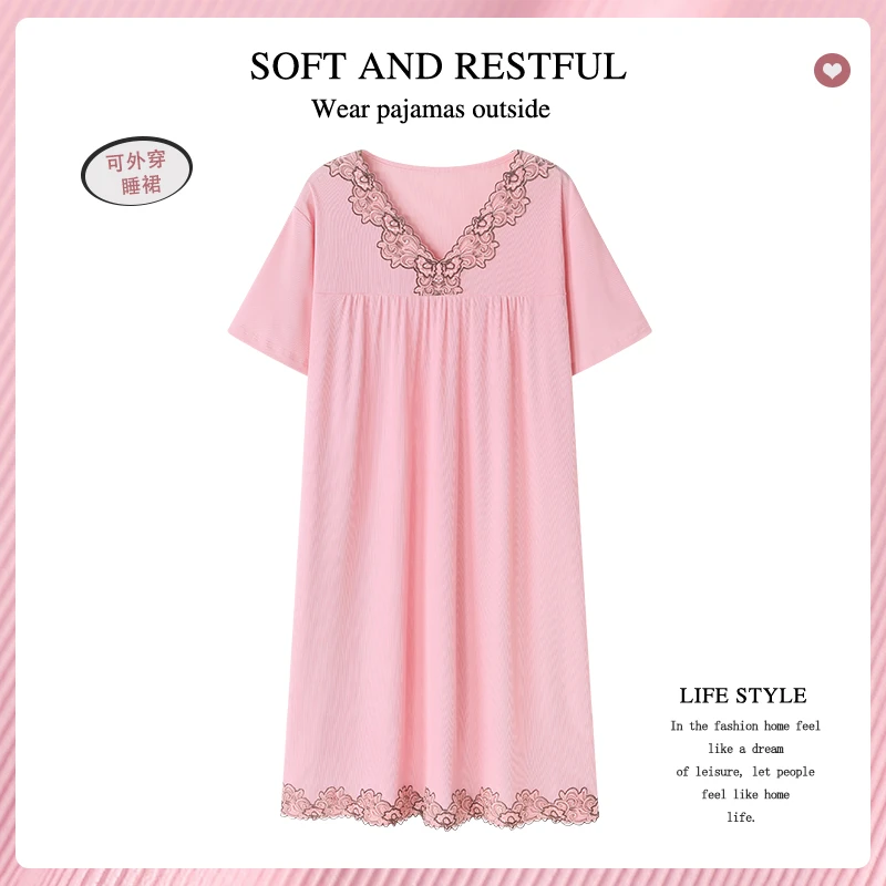 睡裙女款爆款2025新款夏季螺纹冰丝凉感宽松加肥大码中老年连衣裙