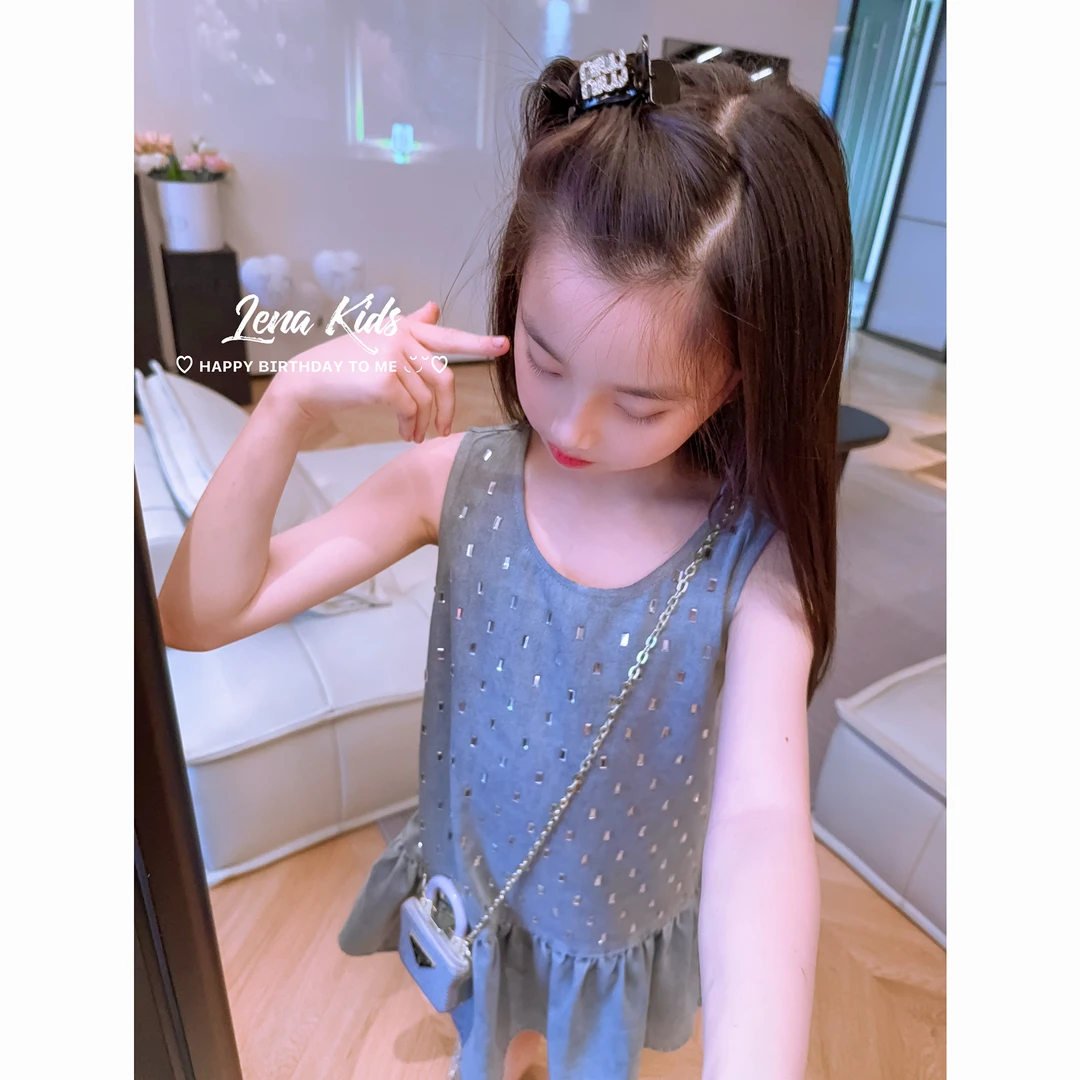 莉娜kids夏日牛仔连衣裙闪闪气质穿搭时髦高定女童裙子25042403