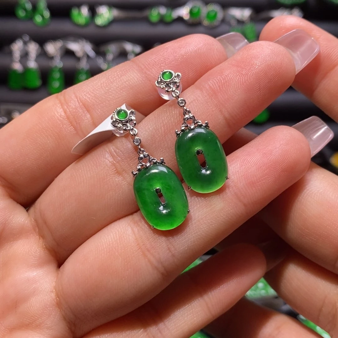 翡翠耳饰18K金镶嵌天然翡翠