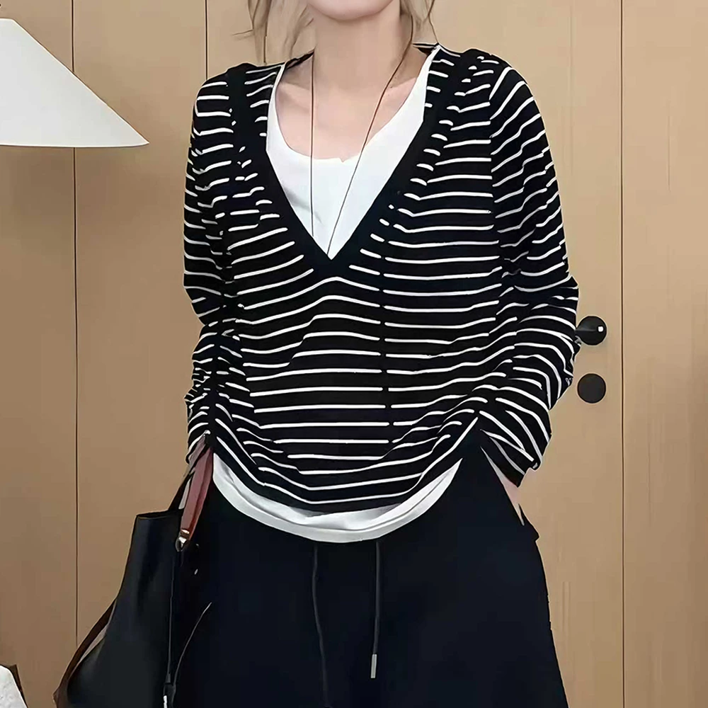 小众宽松显瘦上衣秋季新款胖MM大码女装韩版假两件连帽长袖T恤女