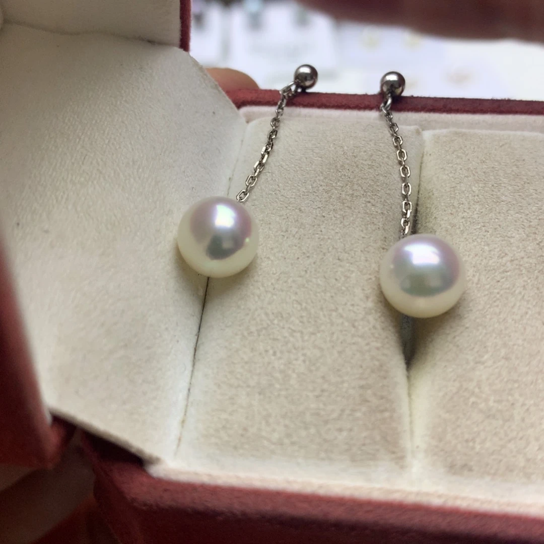 海水珍珠耳饰银S925镶嵌7.5-8akoya风在吹耳夹