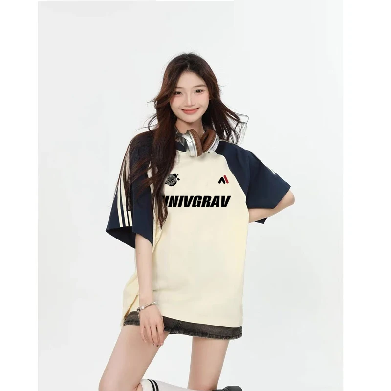 圆领短袖印花 时尚纯棉T恤韩版白色设计感百搭夏季宽松