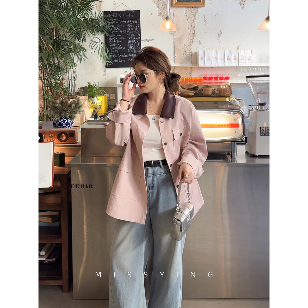 应小姐【启示录】微胖大码宽松显瘦时尚设计感小众拼皮休闲百搭外套