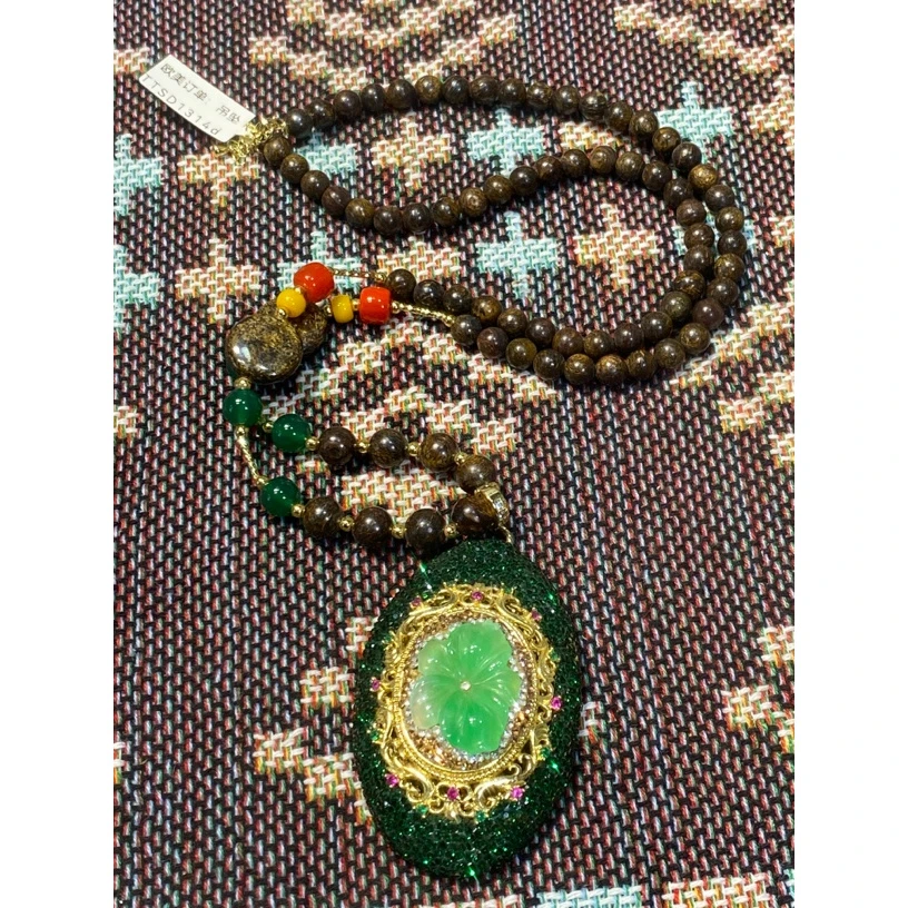 铜合金合成锆石项链 TTSD 绿色花时尚潮流百搭款毛衣链 1314d