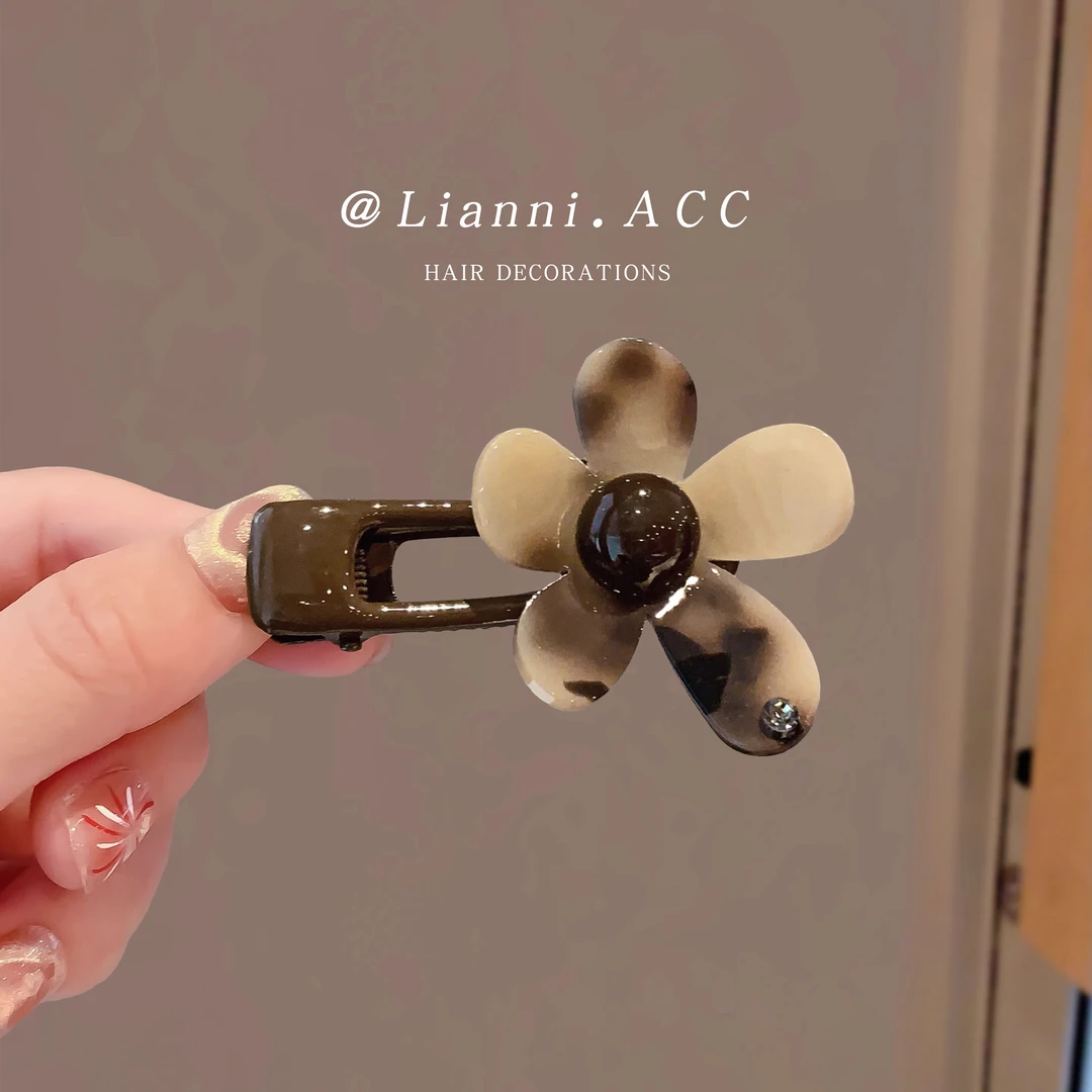 新款豹纹花朵发卡发夹高级感刘海侧边后脑勺碎发夹少女鸭嘴夹头饰
