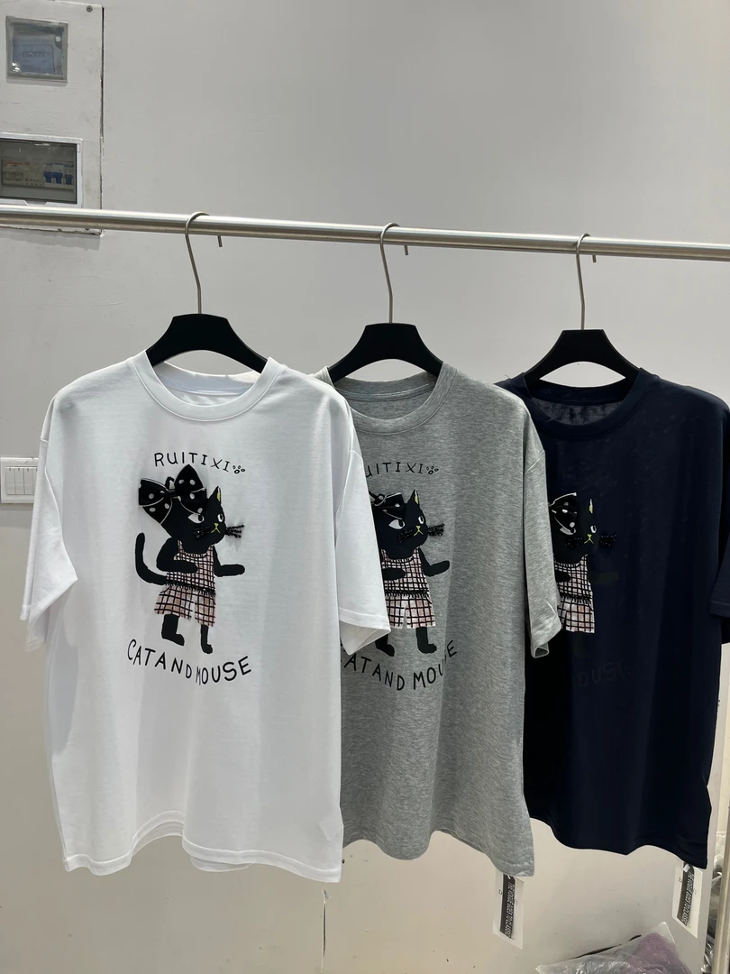单品蝴蝶结猫咪短袖9651