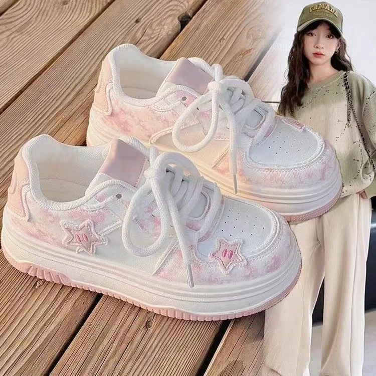 ABC女童板鞋2025新款中大童百搭时尚夏季星星潮鞋运动鞋透气网面