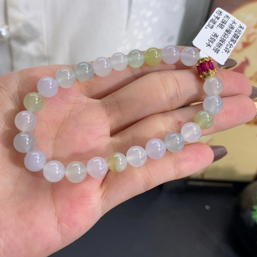翡翠未镶嵌手串卡7.4冰胶多宝手串