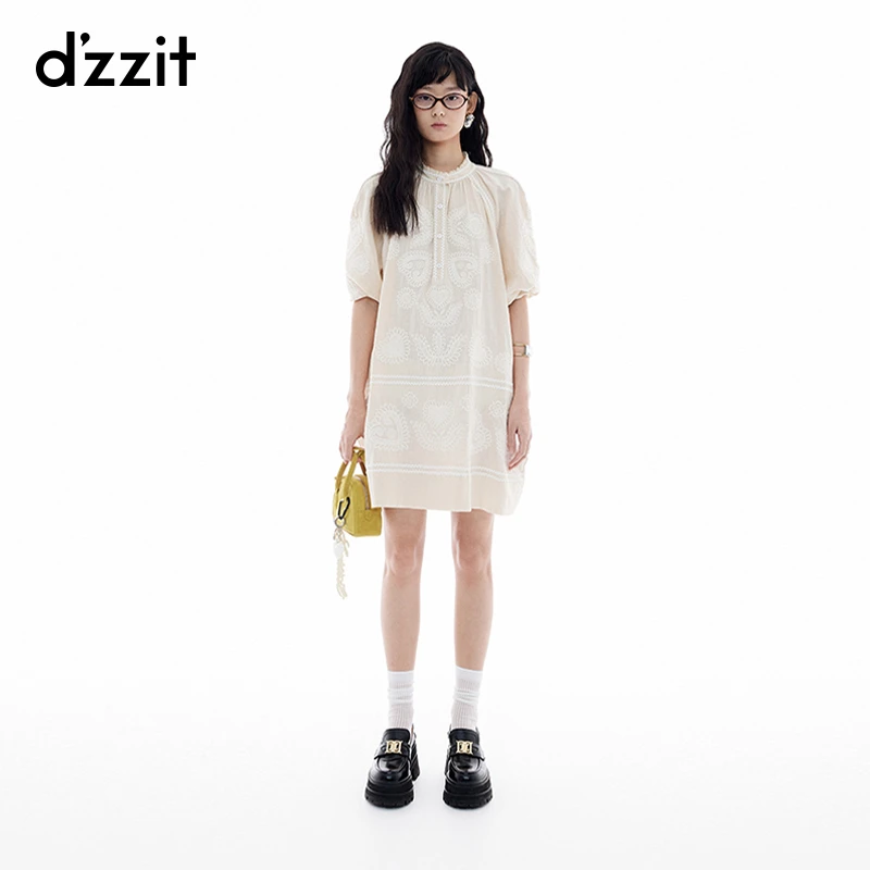【商场同款新品】dzzit地素连衣裙25夏度假风绣花宽松裙女3J2O5021U