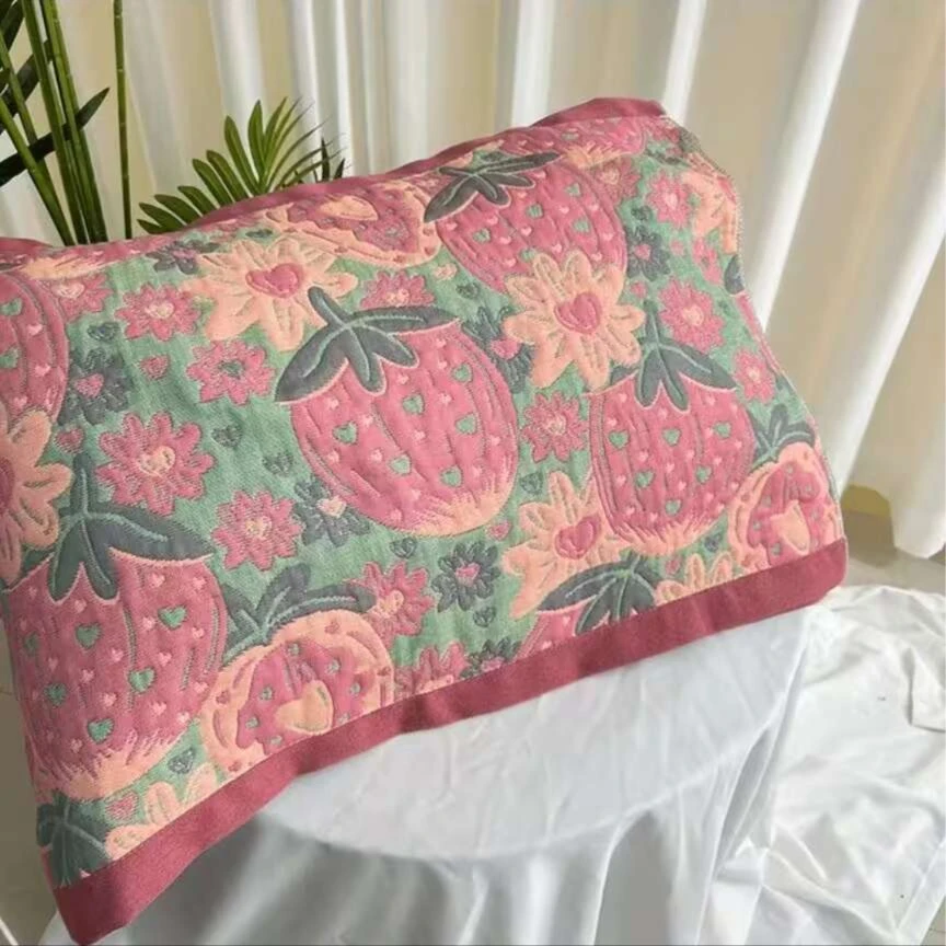 大草莓-柔软亲肤棉纱纱线纯棉大尺寸枕巾一对-52*78