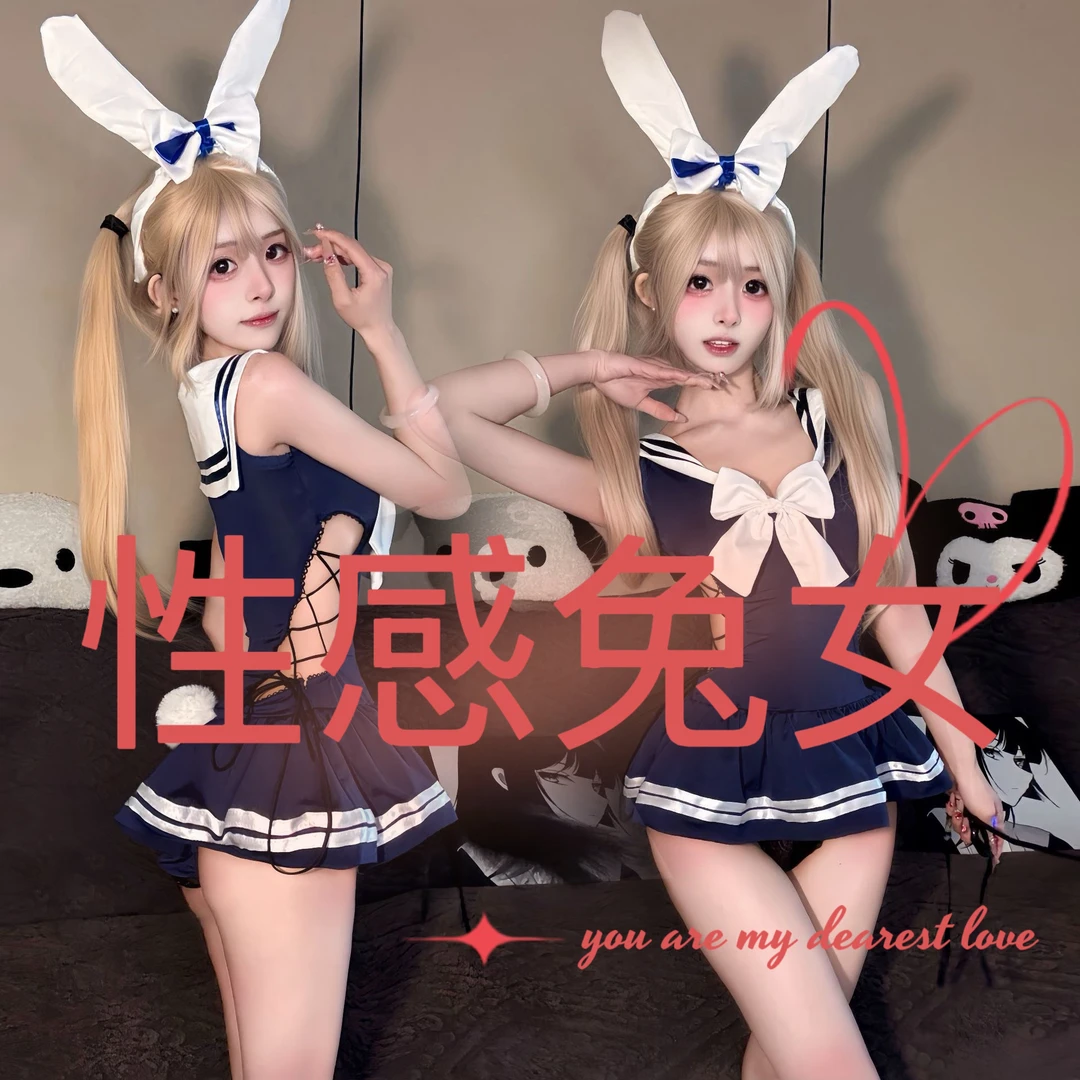 学院风镂空露腰辣妹短裙纯欲无袖连衣裙学生制服风时尚裙子兔女郎