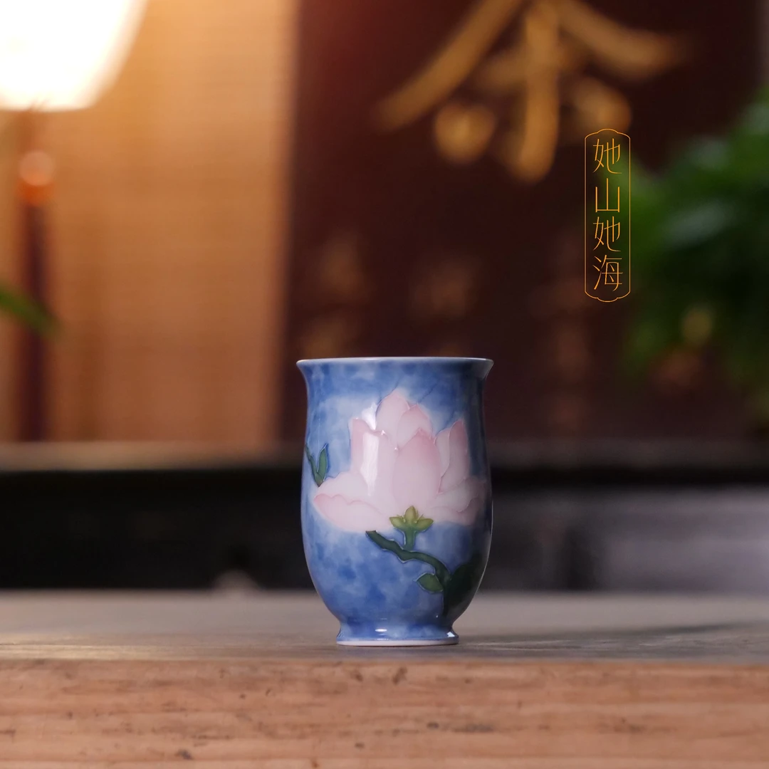 她山她海【晴空玉兰花闻香杯】纯手绘高温陶瓷闻香主人杯