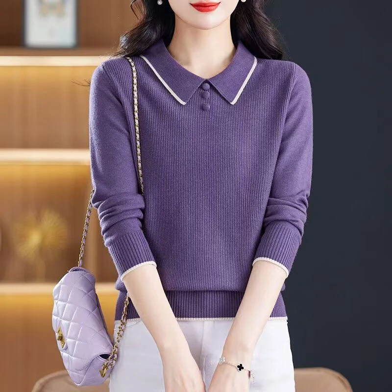 针织衫女2025春秋新款娃娃领套头毛衣气质减龄针织打底上衣