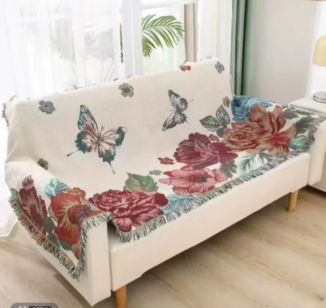 大号盛世牡丹流苏沙发巾 90*240（沙发巾缩水介意慎拍）