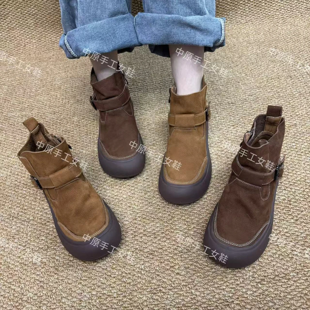 2255-1新款秋季侧拉链百搭舒适时尚休闲女鞋平底后跟短靴