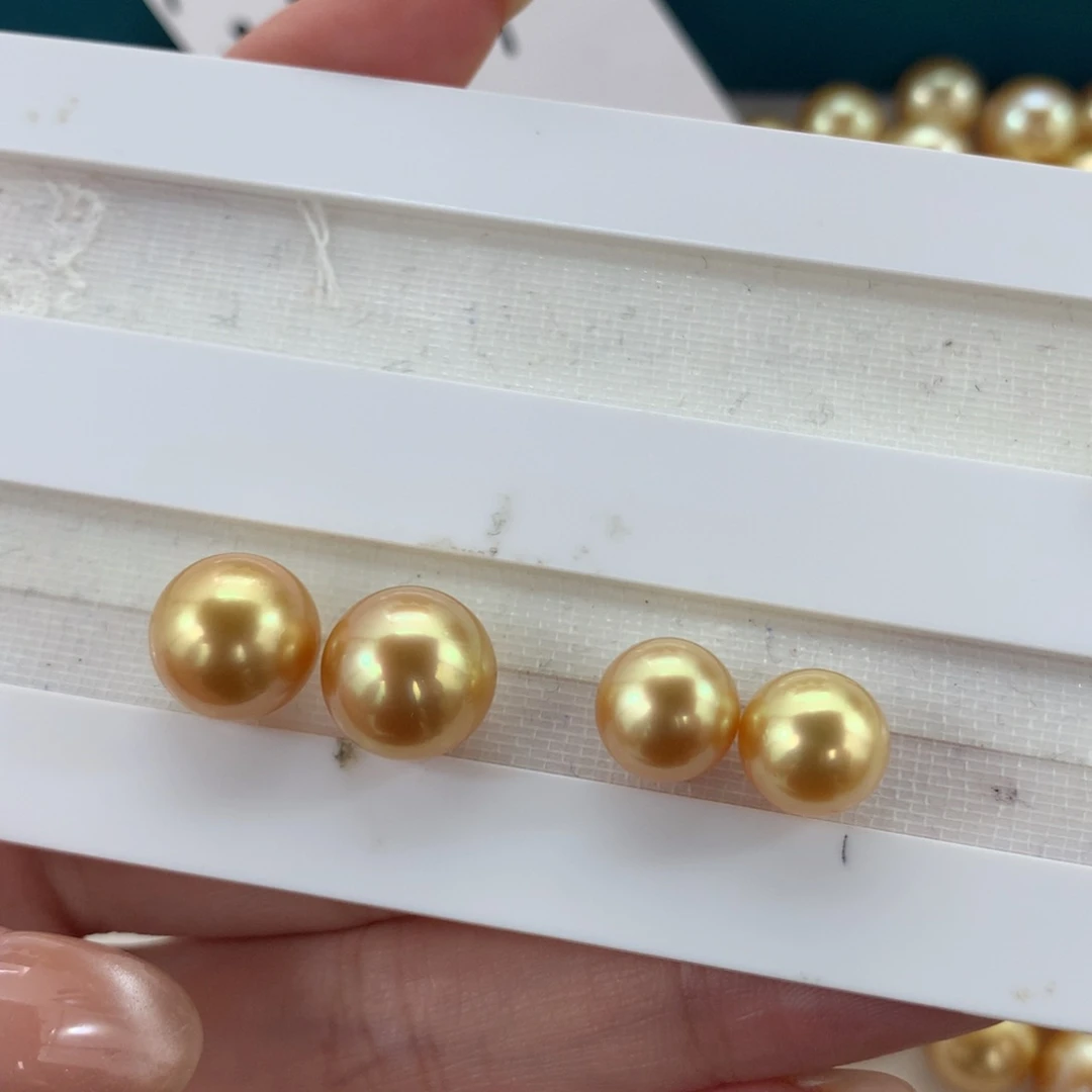 定制海水珍珠裸珠未镶嵌9-12mm金珠裸珠4颗