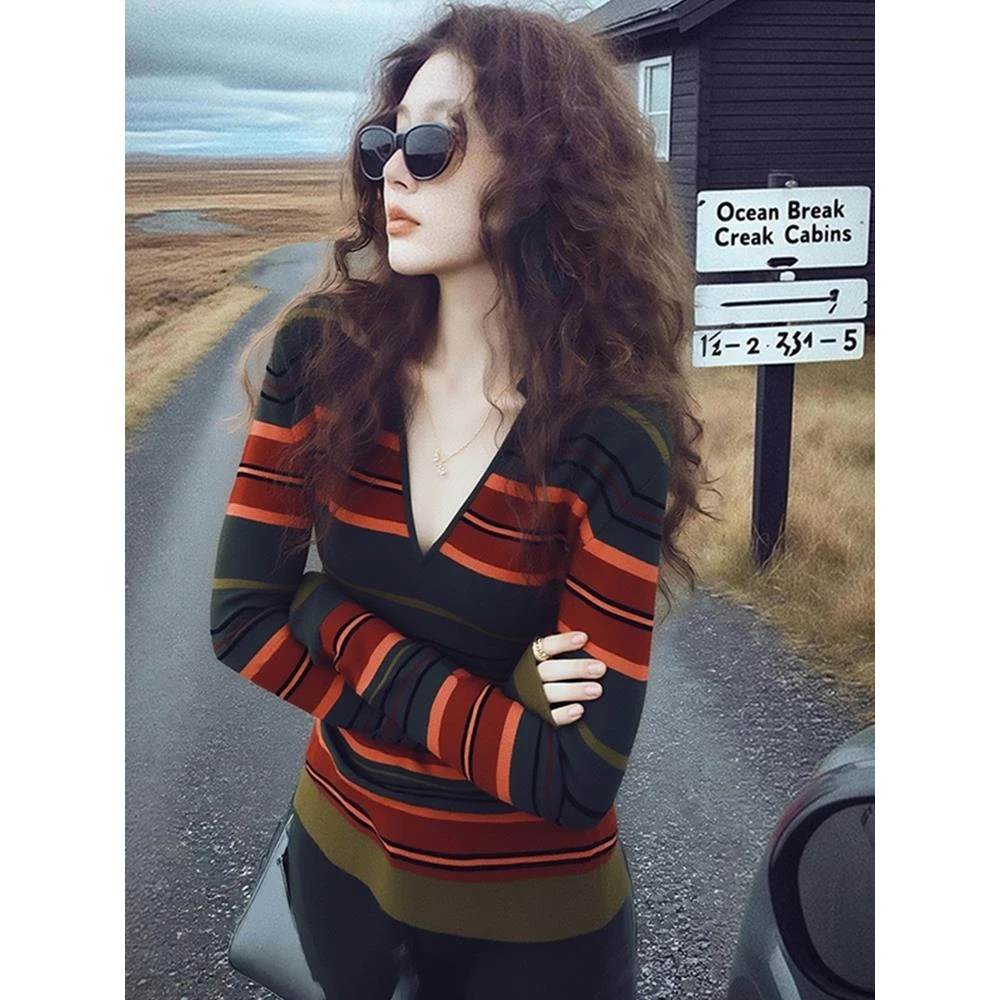2025冬季设计感小众不撞款高级感超好看独特别致撞色条纹针织衫女