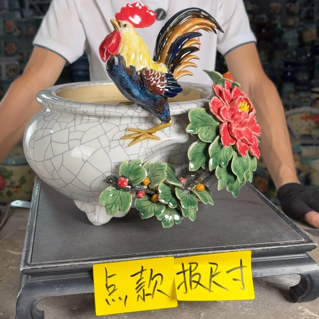 一风堂石湾花盆 内18*10缩釉