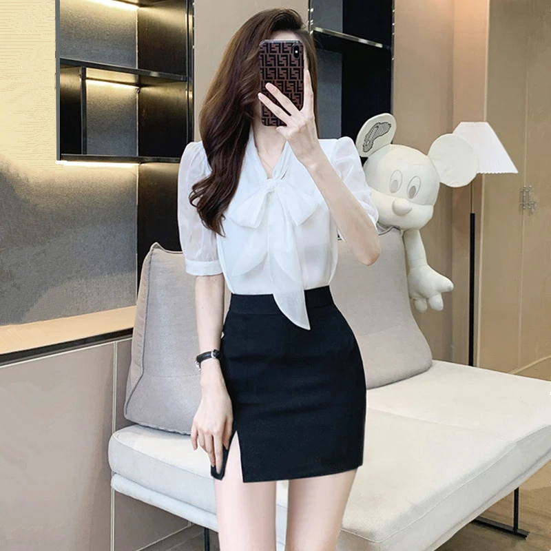 2025小众高腰型通勤纯色白色短袖衬衫新款显瘦工作服气质时尚衬衣
