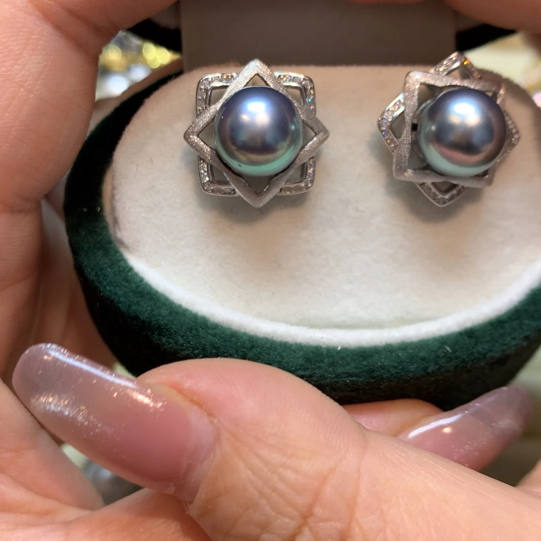 海水珍珠耳饰银S925镶嵌