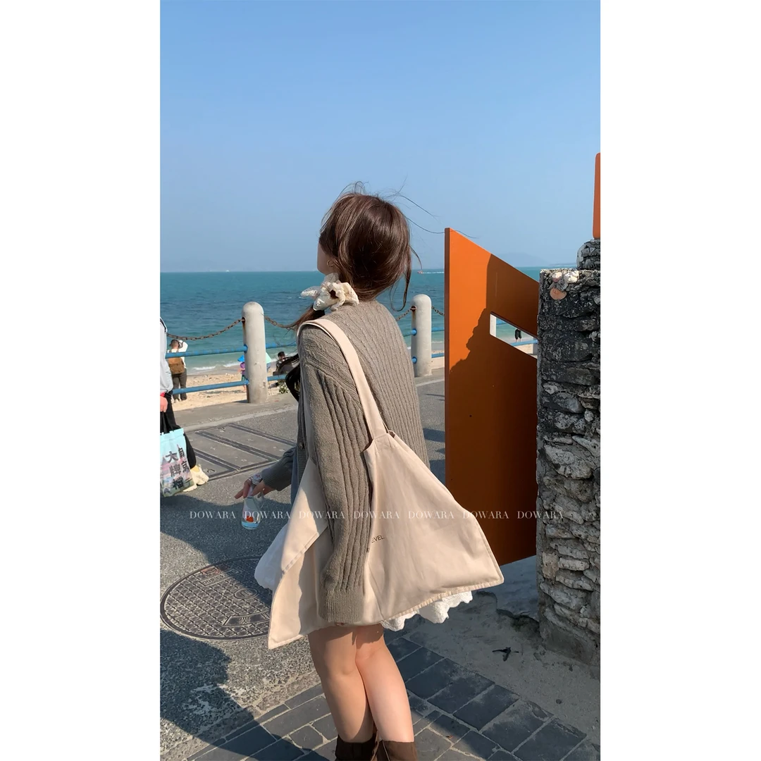 现货大婉酱微胖定制 韩版慵懒风针织开衫女春季新款V领上衣 7688D