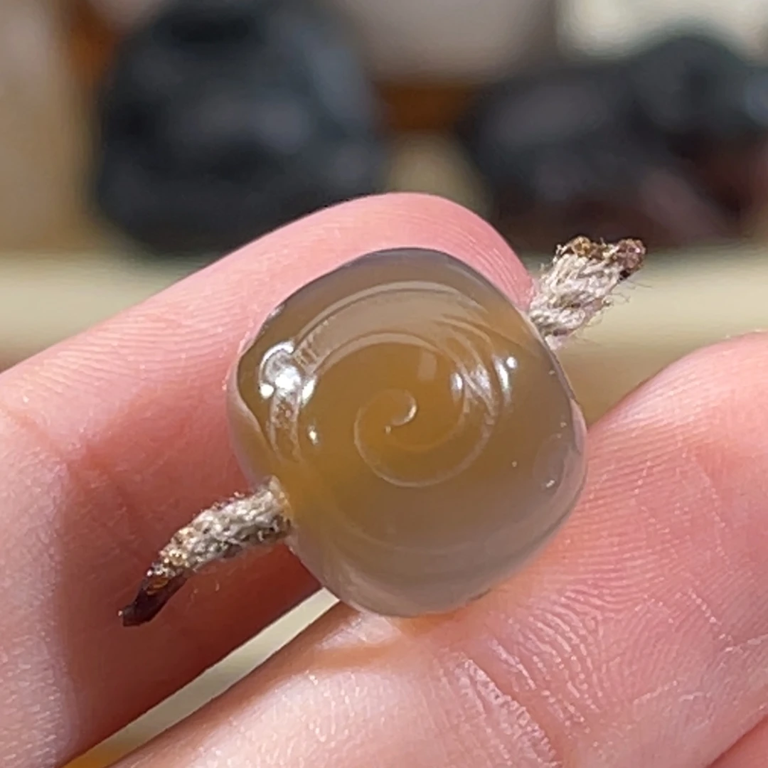 玛瑙/玉髓未镶嵌博古纹老型珠12.9x11.3mm不退换