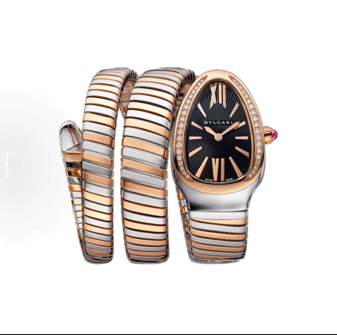 95新 BVLGARI/宝格丽 Serpenti三圈蛇骨镶钻手镯手表