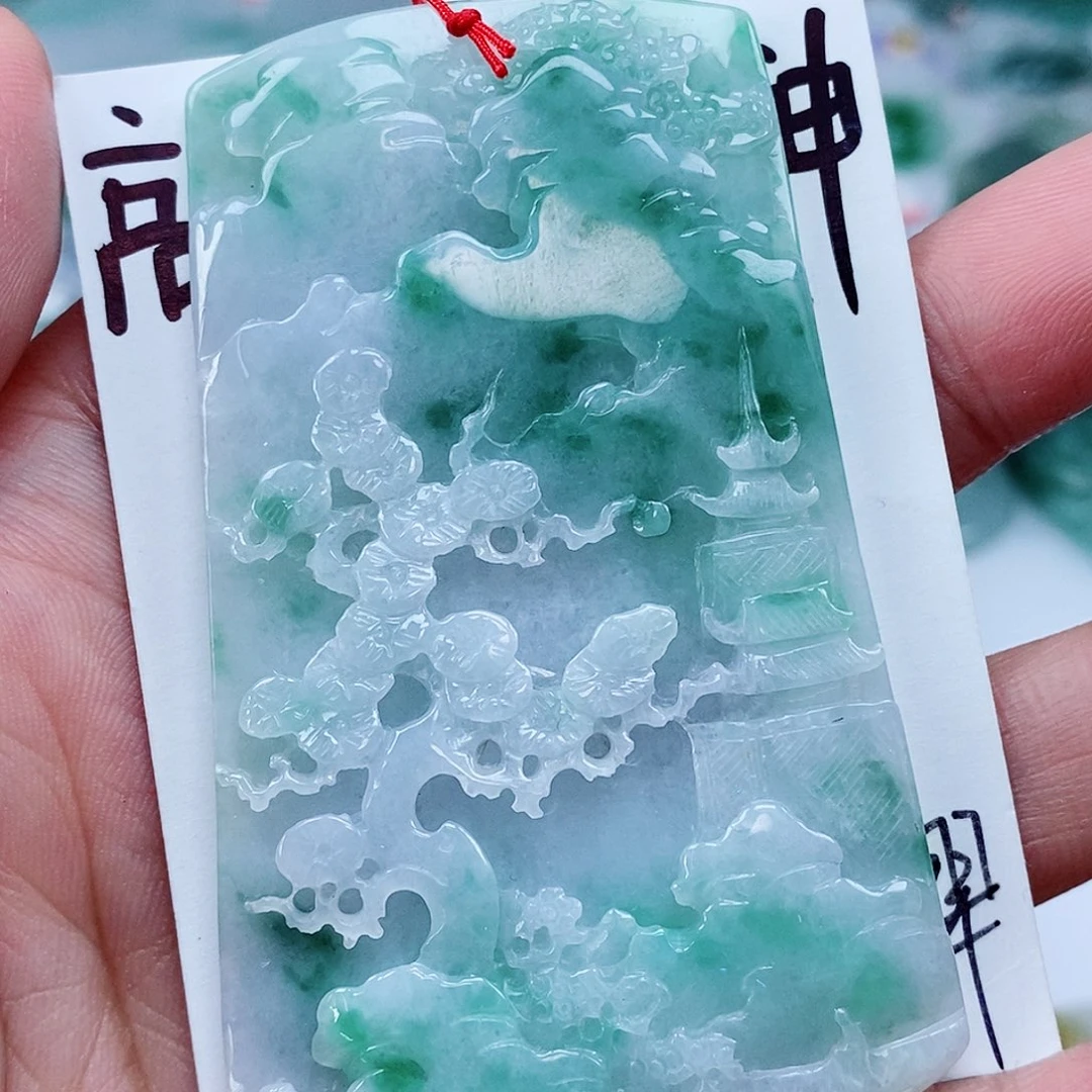颈饰未镶嵌翡翠天然缅甸A货翡翠山水牌
