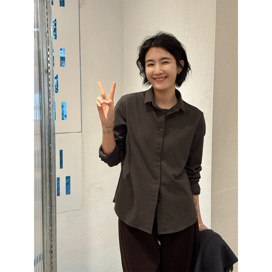 LANGQING 知性通勤风羊毛混纺长袖衬衫46881#