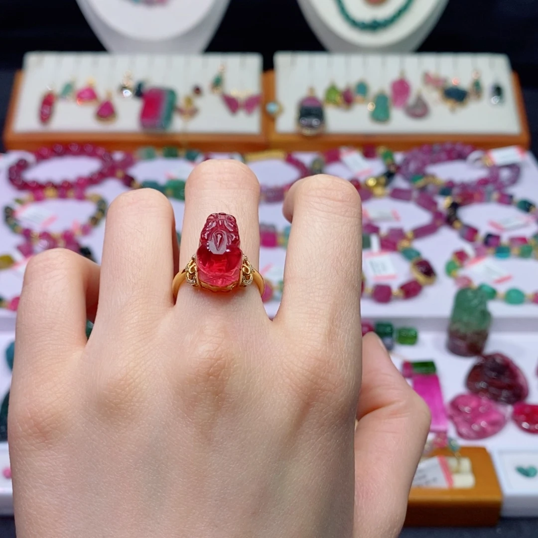 碧玺戒指18K金镶嵌碧玺吊坠yy